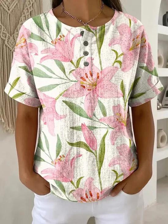 Women
                      Floral Short Sleeve Tee T-shirt Crew Neck Printing
                      Vintage Summer Top