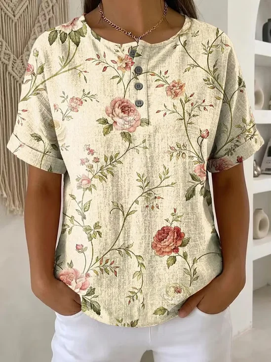 Women
                      Floral Short Sleeve Tee T-shirt Crew Neck Printing
                      Vintage Summer Top