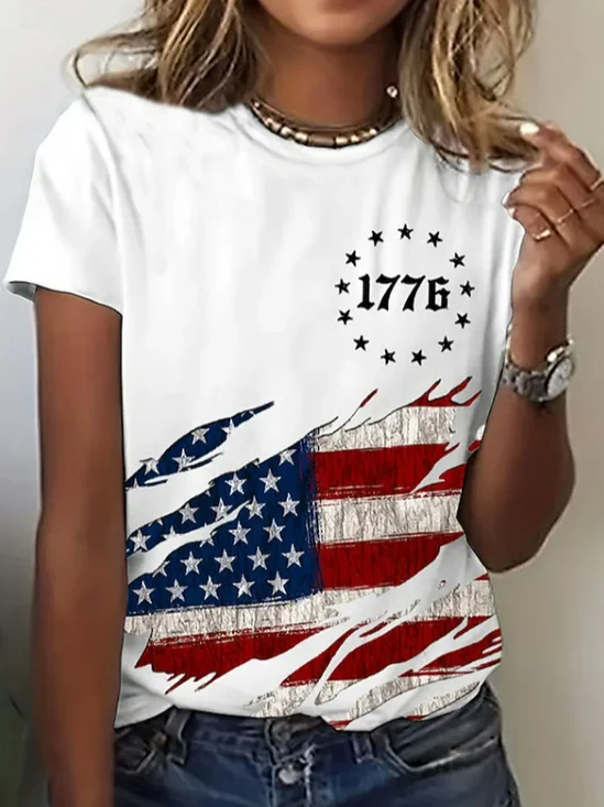 Women
                      Independence Day (Flag) Short Sleeve Tee T-shirt
                      Crew Neck Printing Casual Graphic Tee Summer Top