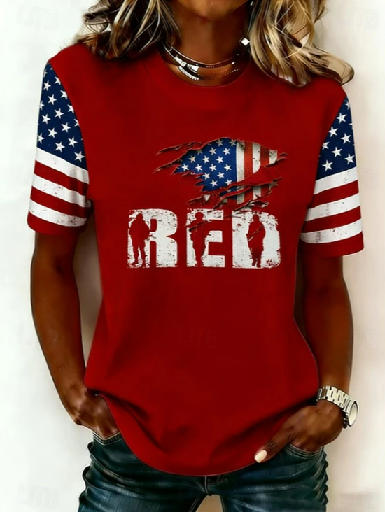 Women
                      Independence Day (Flag) Short Sleeve Tee T-shirt
                      Crew Neck Printing Casual Graphic Tee Summer Top