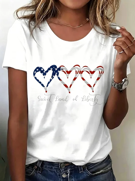 Women Heart/Cordate Short Sleeve Tee T-shirt Crew Neck Printing Casual Graphic Tee Summer Top