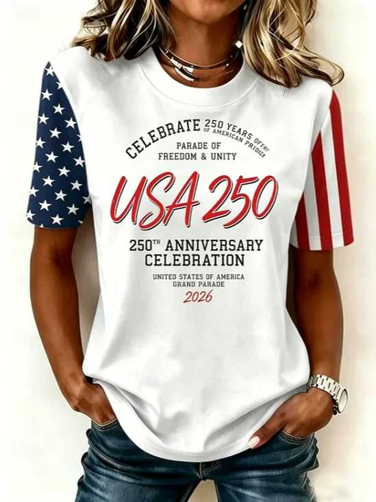 Women
                      Independence Day (Flag) Short Sleeve Tee T-shirt
                      Crew Neck Printing Casual Graphic Tee Summer Top