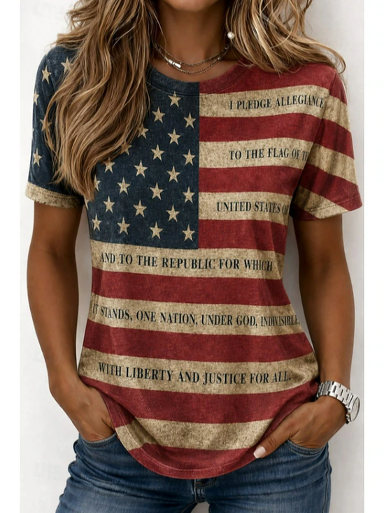 Women
                      Independence Day (Flag) Short Sleeve Tee T-shirt
                      Crew Neck Printing Casual Graphic Tee Summer Top