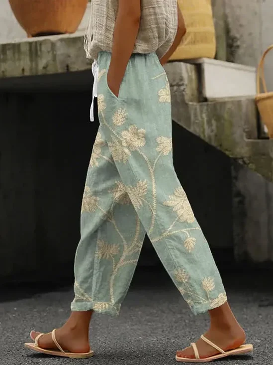 Women Floral Long Pants Casual Spring/Fall Trousers