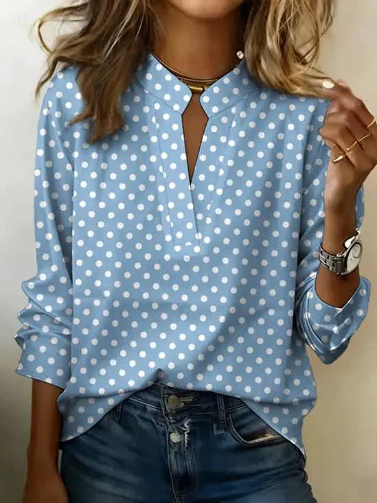 Women Polka Dots V Neck Long Sleeve Blouse Printing Vintage Daily Spring/Fall Top