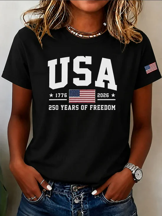 Women
                      Independence Day (Flag) Short Sleeve Tee T-shirt
                      Crew Neck Printing Casual Graphic Tee Summer Top