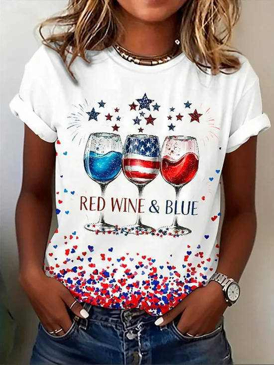 Women
                      Independence Day (Flag) Short Sleeve Tee T-shirt
                      Crew Neck Printing Casual Graphic Tee Summer Top