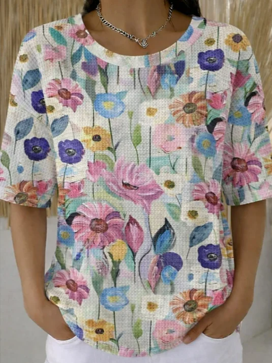 Women
                      Floral Short Sleeve Tee T-shirt Crew Neck Printing
                      Casual Summer Top