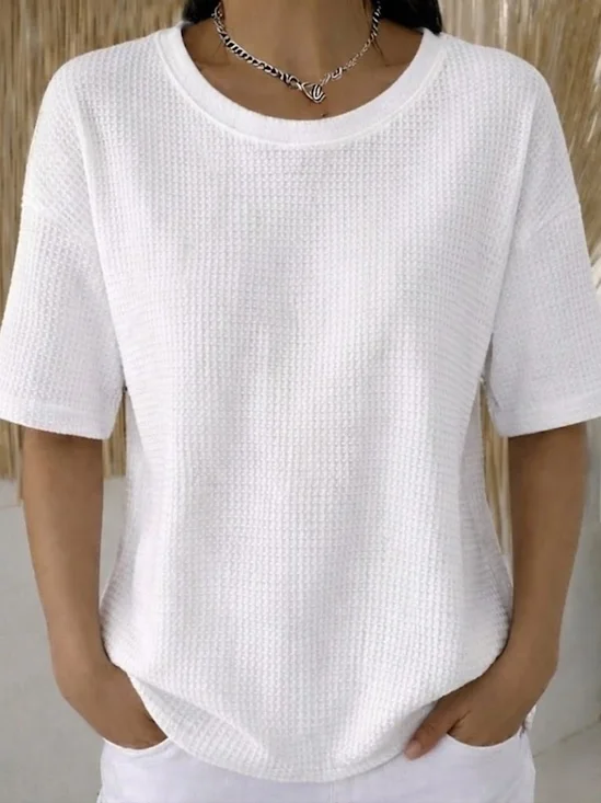 Women Plain Short Sleeve Tee T-shirt Crew Neck Printing Casual Summer Top