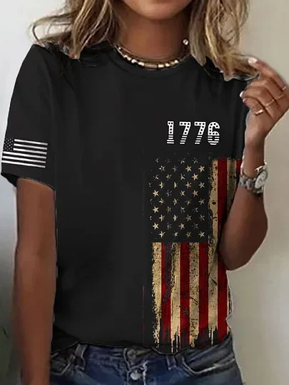 Women
                      Independence Day (Flag) Short Sleeve Tee T-shirt
                      Crew Neck Printing Casual Graphic Tee Summer Top