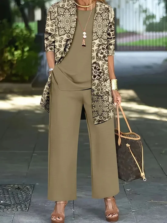Women Abstract Printing Matching Outfit Daily Long Sleeve Casual Spring/Fall Multi-Piece Set Matching Set