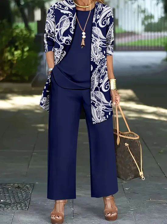 Women Paisley Printing Matching Outfit Daily Long Sleeve Casual Spring/Fall Multi-Piece Set Matching Set