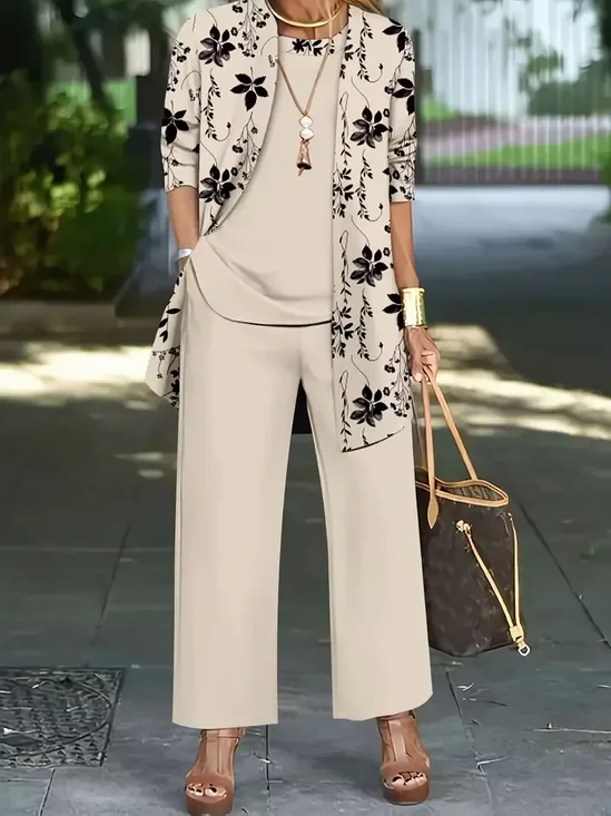 Women Floral Printing Matching Outfit Daily Long Sleeve Casual Spring/Fall Multi-Piece Set Matching Set