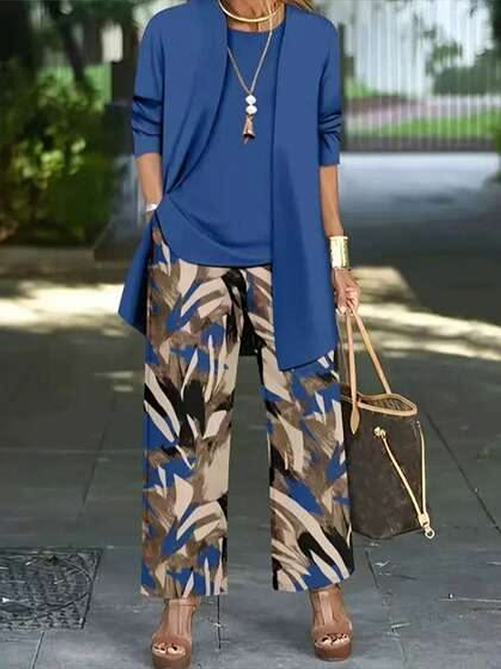 Women Abstract Printing Matching Outfit Daily Long Sleeve Casual Spring/Fall Multi-Piece Set Matching Set
