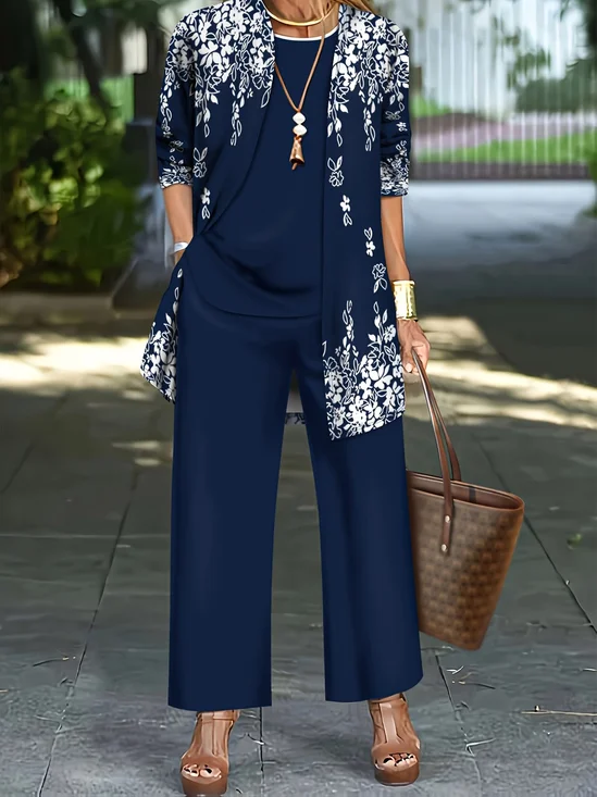 Women Floral Printing Matching Outfit Daily Long Sleeve Casual Spring/Fall Multi-Piece Set Matching Set