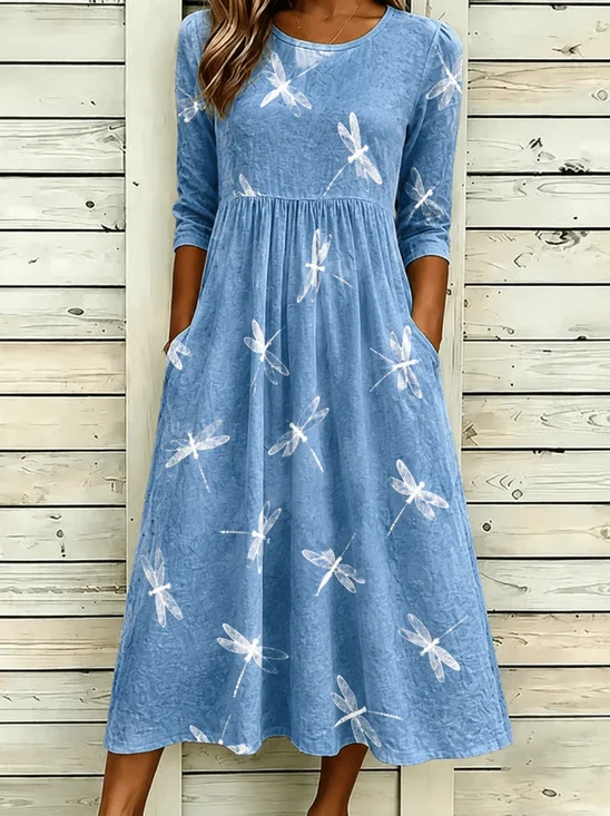 Women Animal Half Sleeve Crew Neck Dress Daily Casual Maxi T-Shirt Dress A-Line Summer Dress