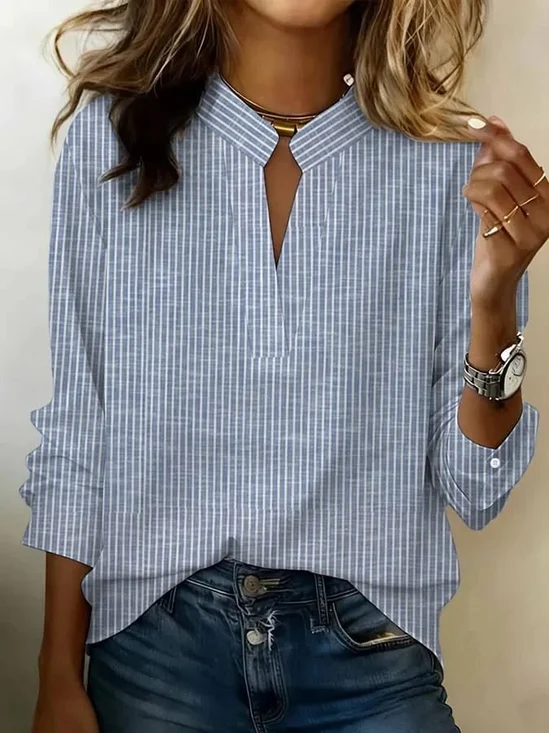 Women Striped V Neck Long Sleeve Blouse Printing Vintage Daily Spring/Fall Top
