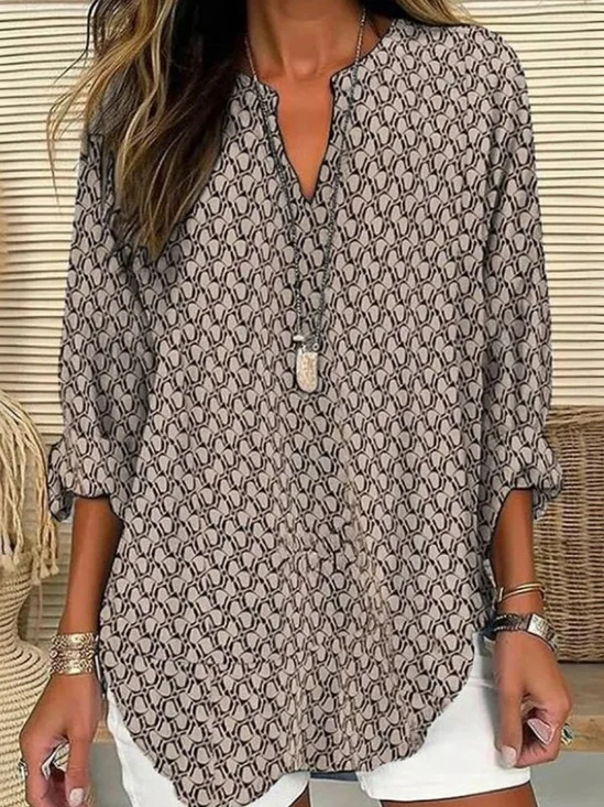 Women Abstract V Neck Long Sleeve Blouse Printing Casual Daily Spring/Fall Top