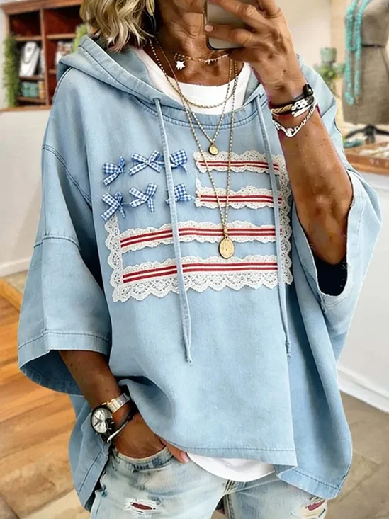 Women Plain Half Sleeve Casual Daily Spring/Fall Hoodie