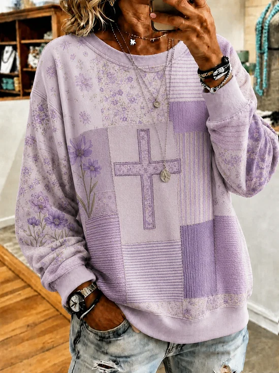 Women Floral Crew Neck Printing Casual Spring/Fall Long Sleeve Sweatshirt