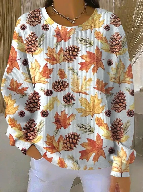 Women Plants Crew Neck Printing Casual Spring/Fall Long Sleeve Sweatshirt
