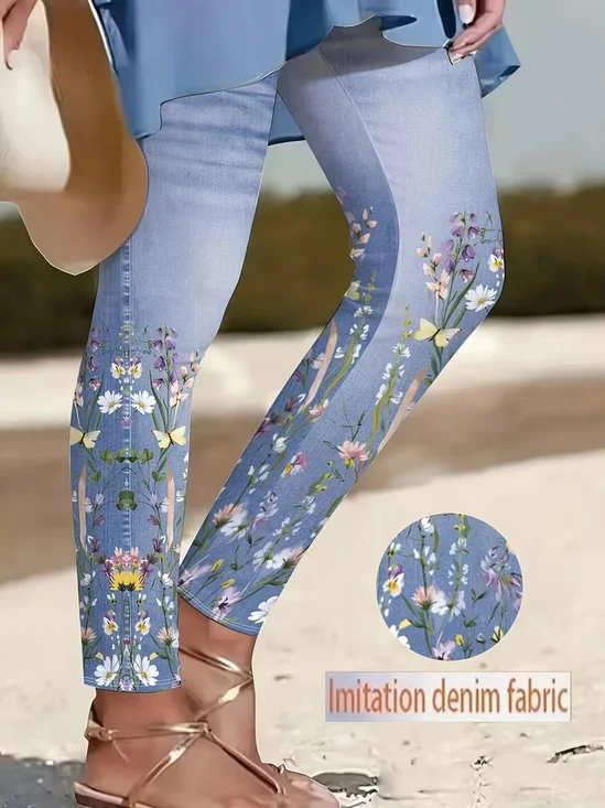 Women Floral Casual All Season Printing Long Leggings Trousers