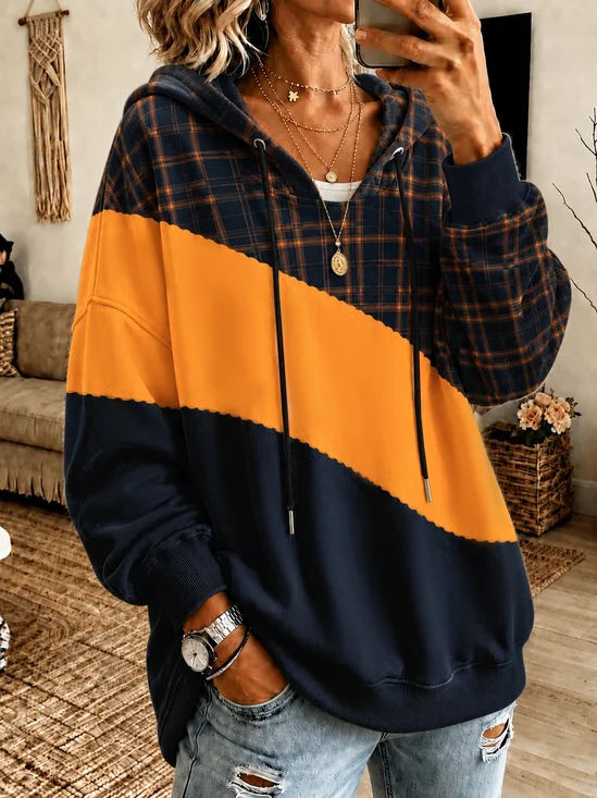 Women Color Block Printing Long Sleeve Casual Daily Spring/Fall Hoodie