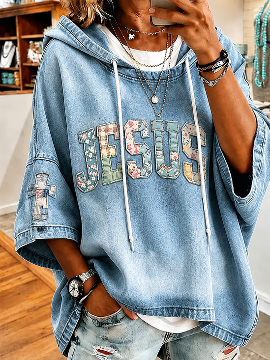 Women Jesus Copy Printing Half Sleeve Casual Daily Spring/Fall Hoodie