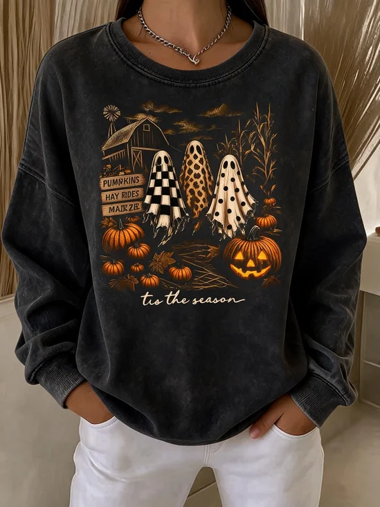 Women Cartoon Crew Neck Casual Spring/Fall Long Sleeve Sweatshirt
