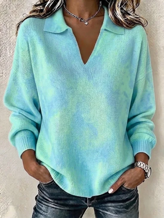 Women Abstract Casual Long Sleeve V Neck Spring/Fall Sweater