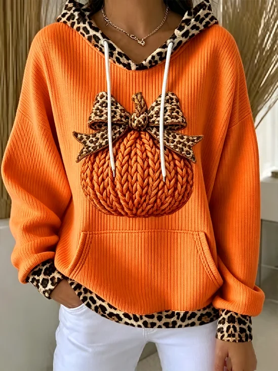 Women Leopard Printing Long Sleeve Casual Daily Spring/Fall Hoodie