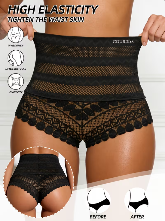 High-waisted lace tummy control, seamless, comfortable, soft, shaping, slimming, and buttock-lifting close-fitting underwear shorts