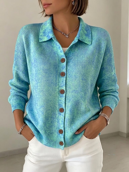 Women Abstract Long Sleeve Shirt Collar Casual Spring/Fall Cardigan Outerwear