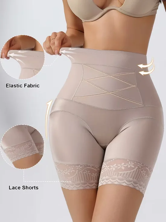 Women's high-waisted lace high-lifting and tummy-controlling safety pants, breathable and slimming waist shaping bodysuit