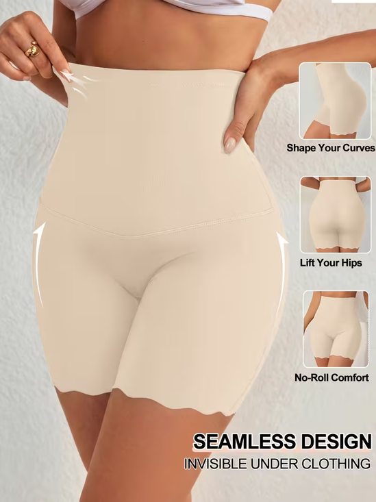 Four-corner high-waisted seamless tummy control ice silk cooling shaping boxer briefs anti-friction safety underwear