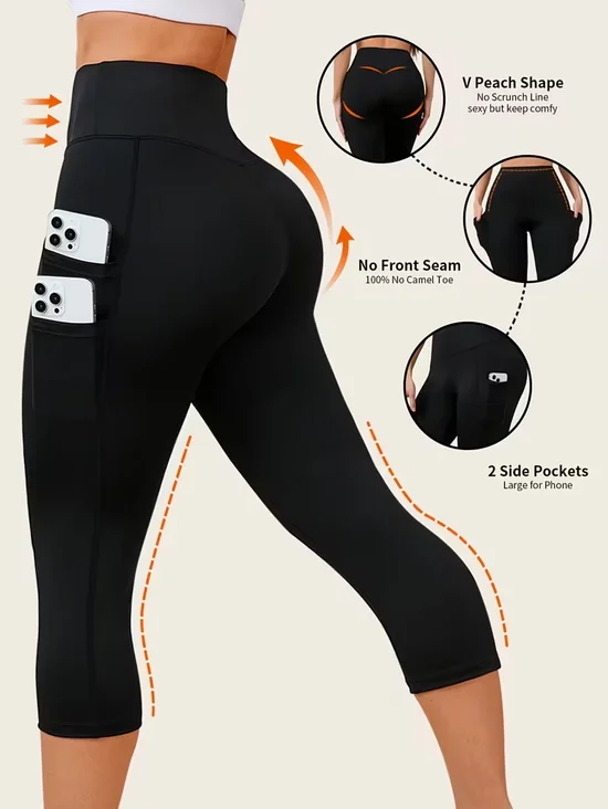 Women's hip-lifting and waist-slimming yoga double-pocket running cycling outdoor sports shorts stretch capri pants