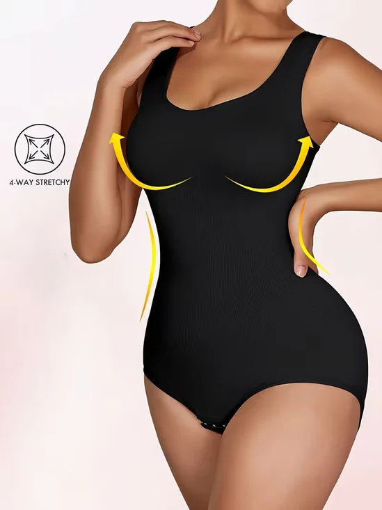 Wide shoulder straps, U-neck, beautiful back, tight-fitting bodysuit with triangle buttons, waist-cinching, shaping bodysuit