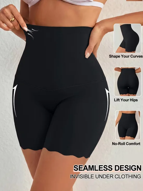 Four-corner high-waisted seamless tummy control ice silk cooling shaping boxer briefs anti-friction safety underwear