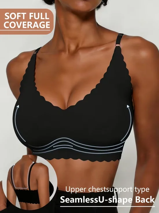 Women's Ice Silk Seamless Camisole Bra with Wavy Sexy Push-Up and Side Support