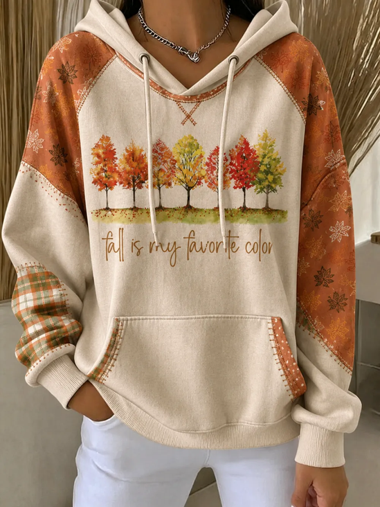 Women Plaid Printing Long Sleeve Casual Daily Spring/Fall Hoodie