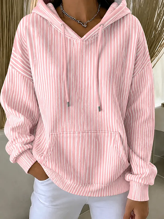 Women Striped Printing Long Sleeve Casual Daily Spring/Fall Hoodie