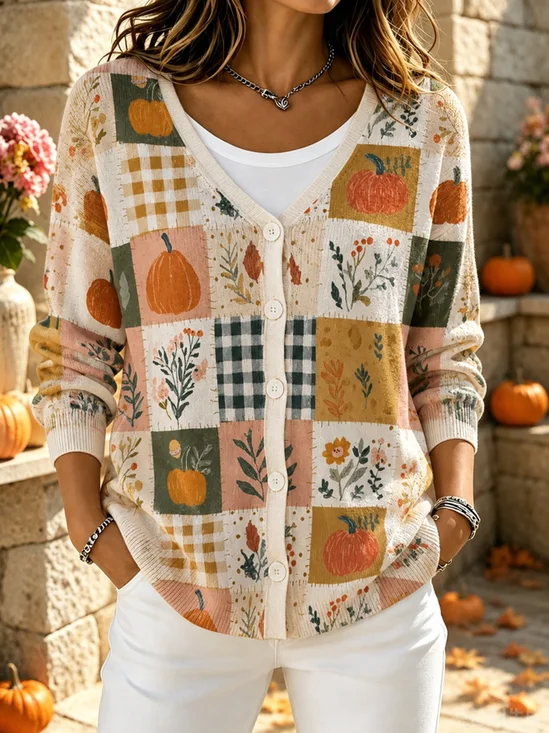 Women Floral Long Sleeve V Neck Casual Spring/Fall Cardigan Outerwear