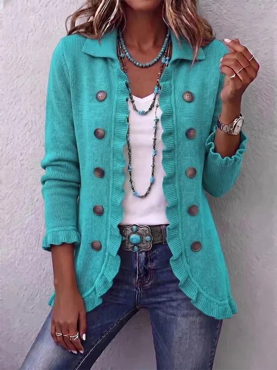 Women Plain Long Sleeve Shawl Collar Vintage Spring/Fall Cardigan Outerwear