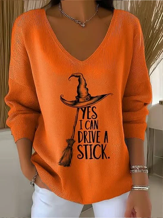 Women Halloween Long Sleeve Tee T-shirt V Neck Printing Casual Spring/Fall Top