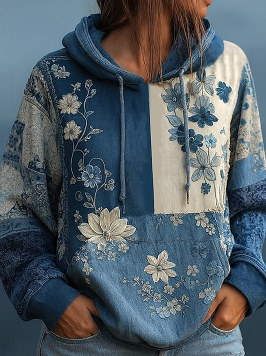 Women Floral Printing Long Sleeve Casual Daily Spring/Fall Hoodie