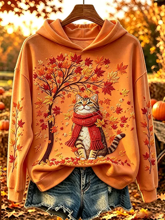 Women Cat Printing Long Sleeve Casual Daily Spring/Fall Hoodie