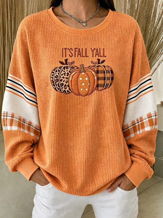 Women Striped Crew Neck Western Style Spring/Fall Long Sleeve Sweatshirt