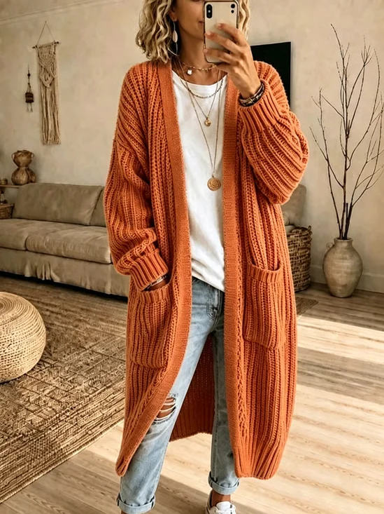 Women Plain Long Sleeve Casual Spring/Fall Cardigan Outerwear