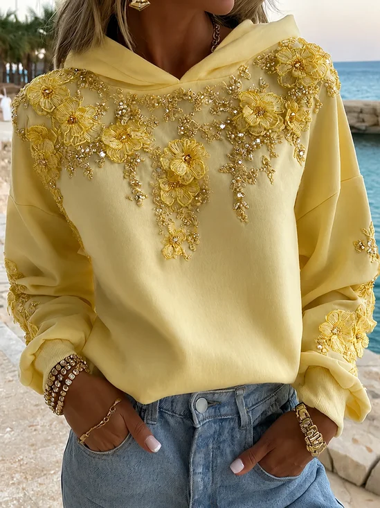 Women Floral Printing Long Sleeve Casual Daily Spring/Fall Hoodie