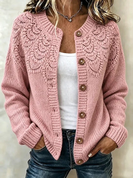 Women Floral Long Sleeve Crew Neck Casual Spring/Fall Cardigan Outerwear